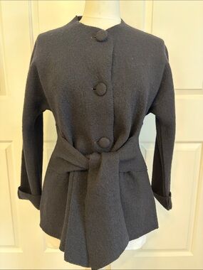 Norm Thompson Black 100% Wool Belted Sweater